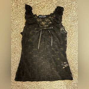 Brandy Melville Black Lace Blouse with Ribbon